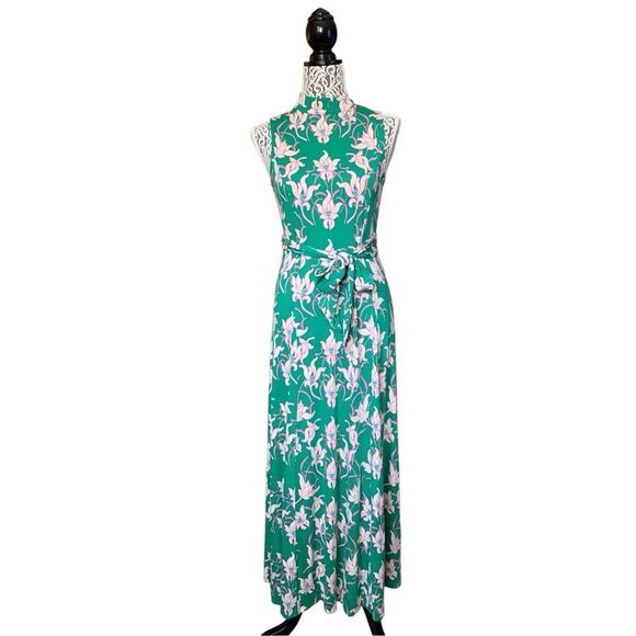 ME+EM Sleeveless Floral Belted Maxi Dress Green Size 4 - Picture 11 of 13